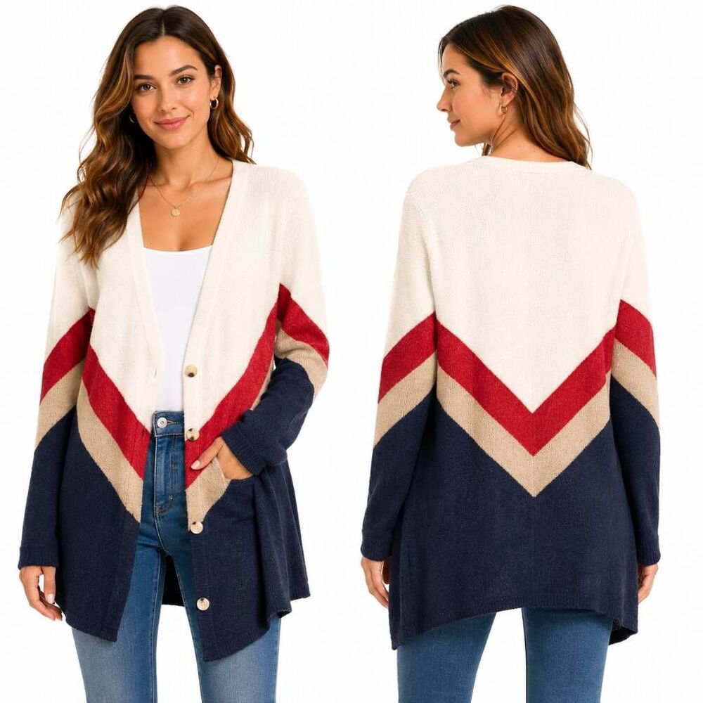 Daytrip Chevron Colorblock Button Cardigan Size L